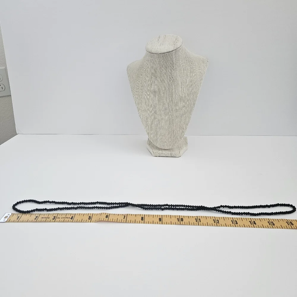 Black Small Glass Bead Long Necklace